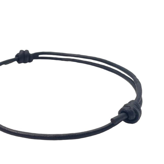 2 mm Men Genuine Leather Bracelet - Handmade Adjustable Cuff, Mens Minimalism Leather Wrap Wristband, Simple Accessories, Premium Leather, Women Gift To Boyfriend, Pulsera Hombre (Black)